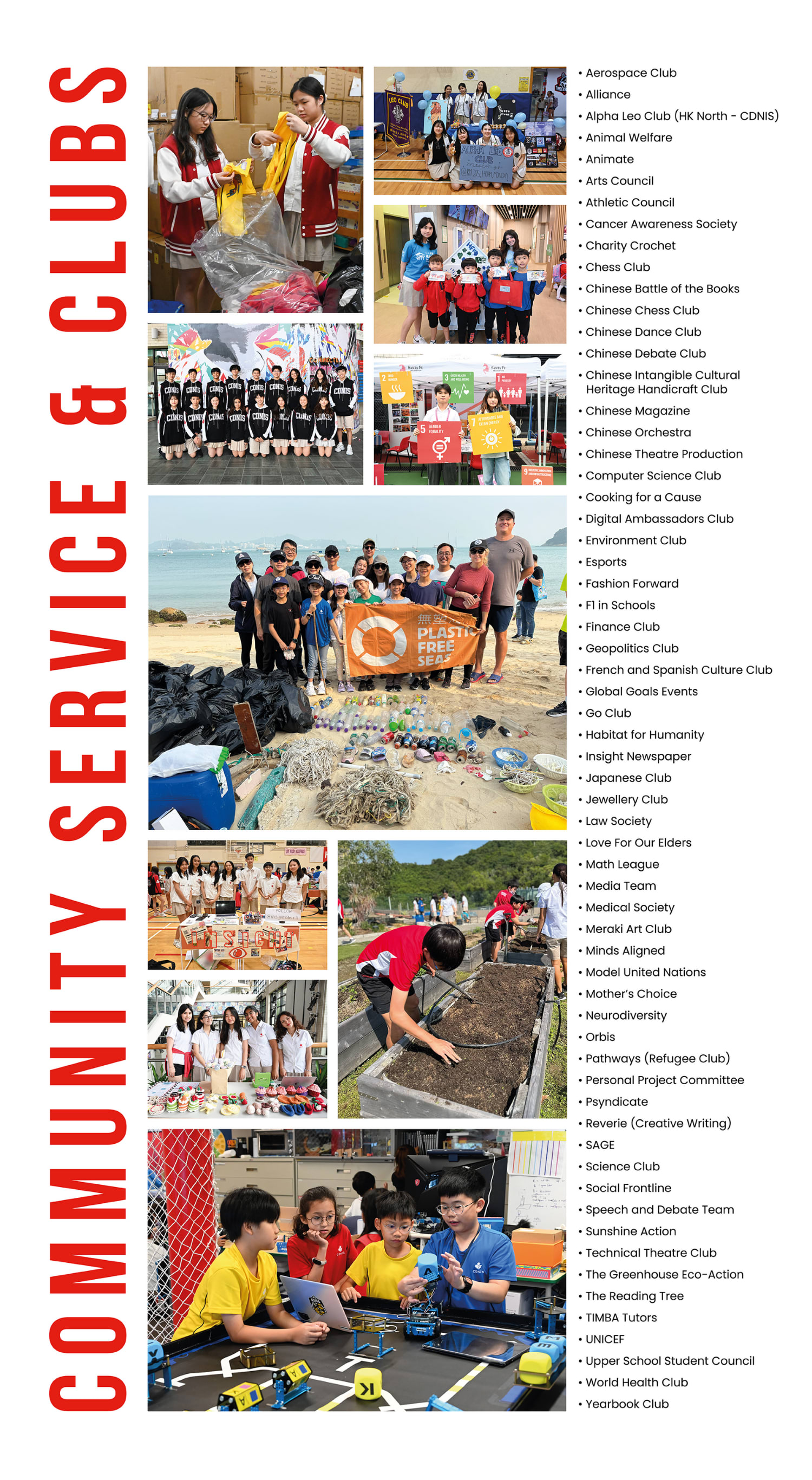 The image is a collage showcasing various community service and club activities, including people preparing food, participating in outdoor activities, and engaging in educational and recreational pursuits.